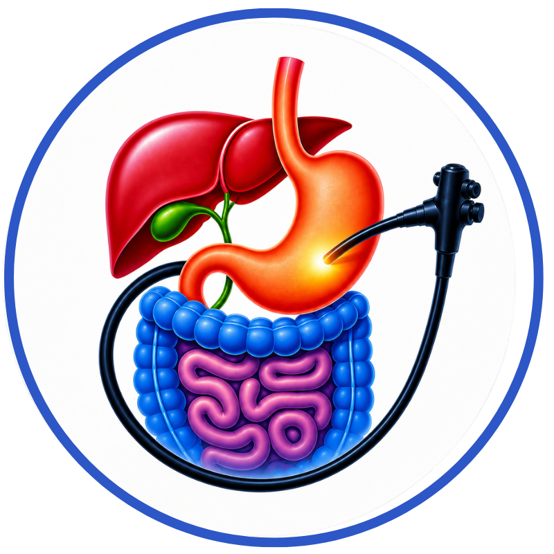 Illustration of liver and stomach with endoscope for gastroenterology care in Lahore